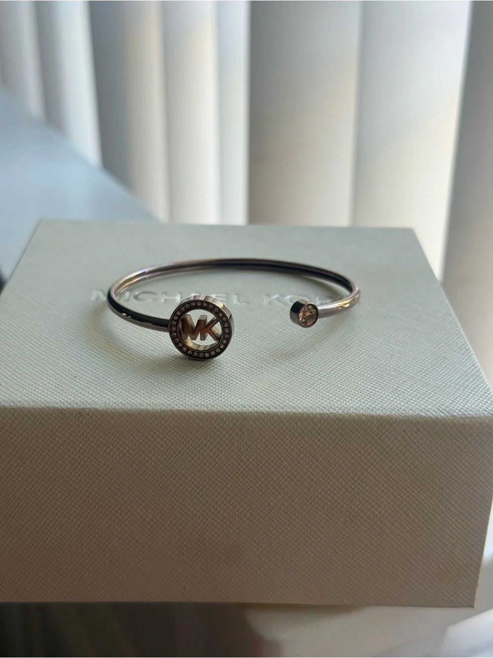 Michael Kors Gunmetal Logo Crystal Open Cuff Bracelet